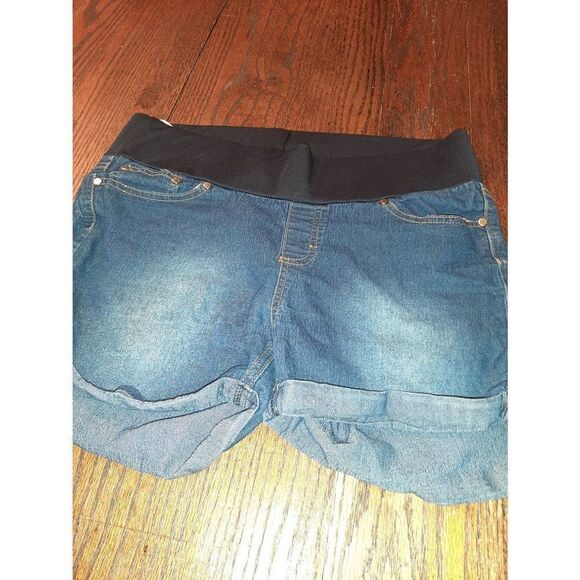 Medium Maternity Oh! Mamma Denim Blue Jean Shorts with Pockets - Picture 1 of 4